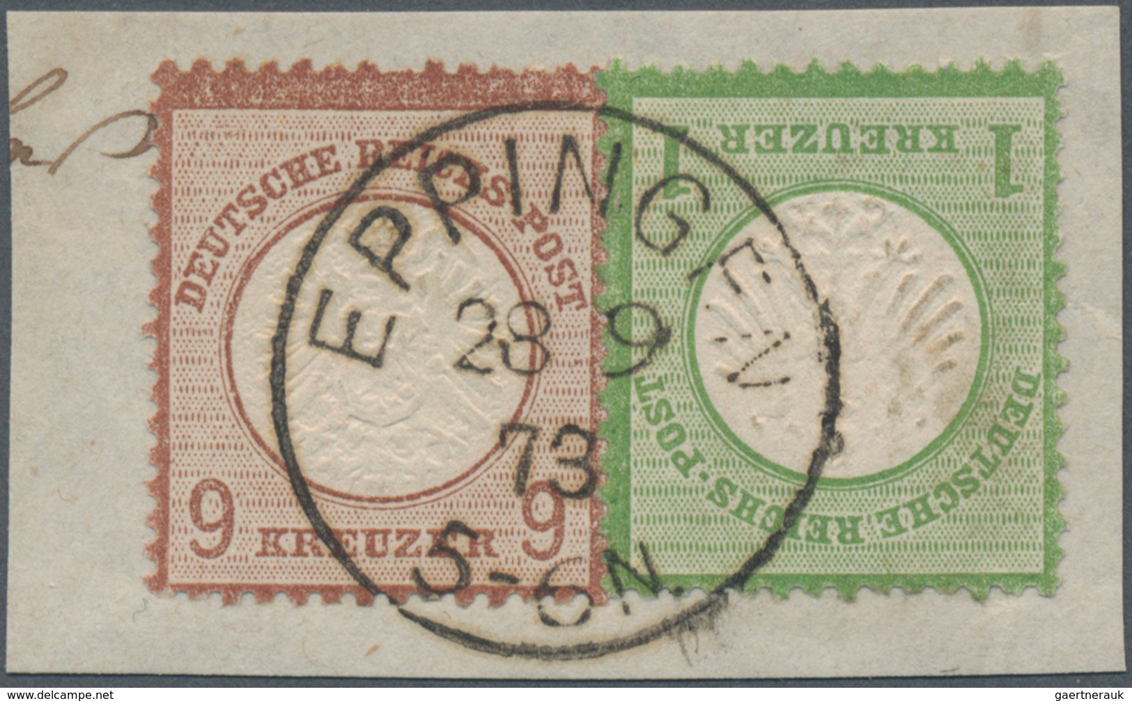 Deutsches Reich - Brustschild: 1872, Kleiner Schild 1 Kr Grün + Großer Schild 9 Kr Lilabraun Auf Bri - Ungebraucht