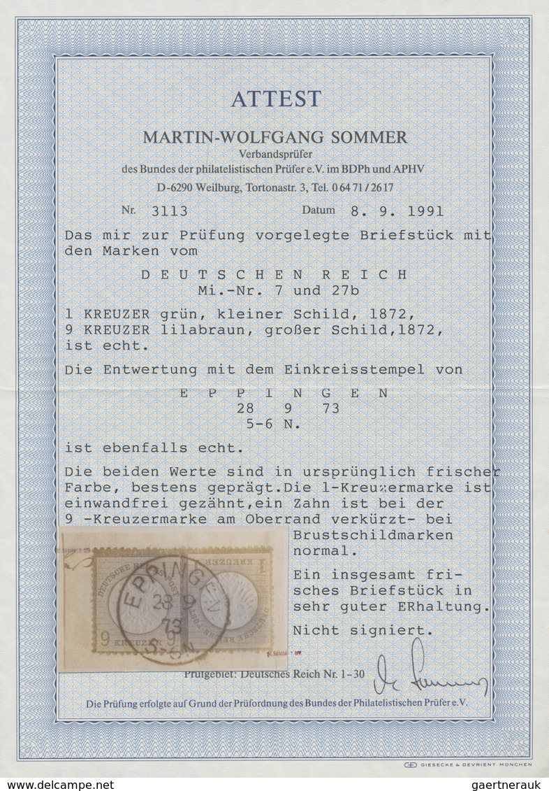 Deutsches Reich - Brustschild: 1872, Kleiner Schild 1 Kr Grün + Großer Schild 9 Kr Lilabraun Auf Bri - Ungebraucht