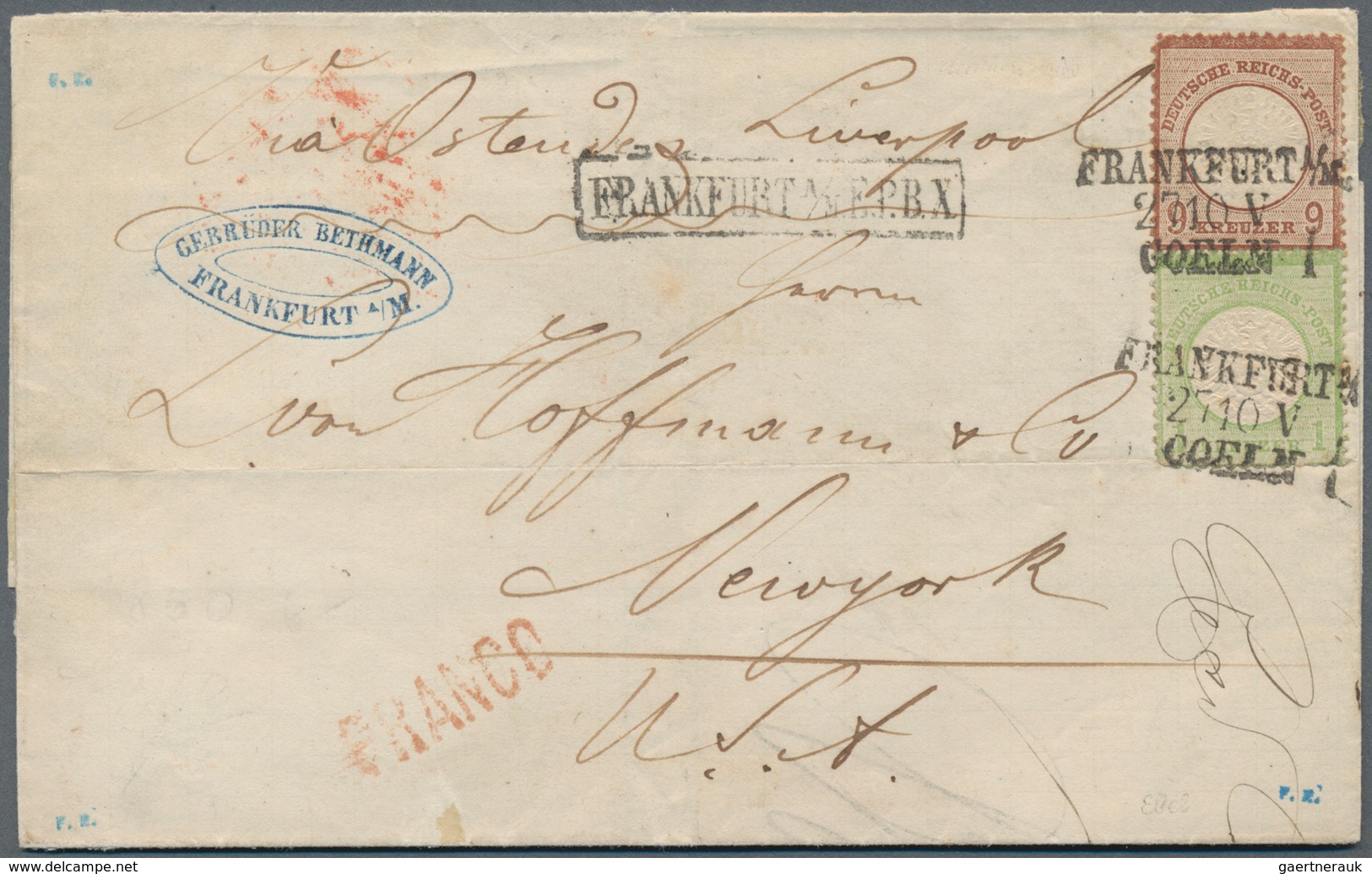 Deutsches Reich - Brustschild: 1872, Großer Schild 9 Kr Lilabraun Und 1 Kr Grün Auf Faltbrief Mit Ba - Unused Stamps