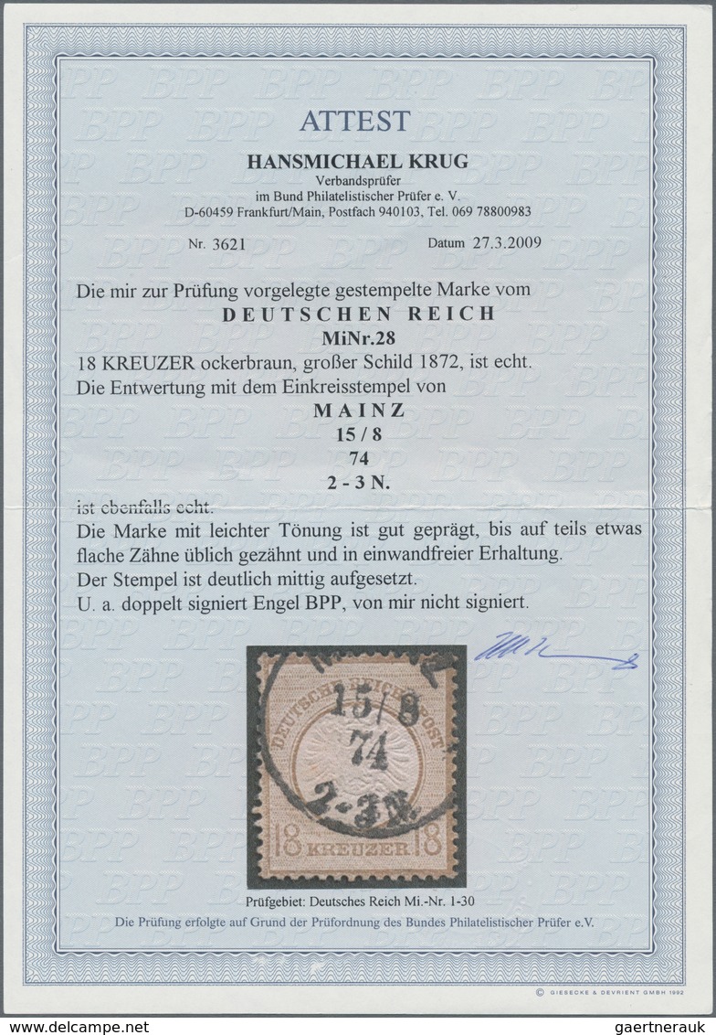 Deutsches Reich - Brustschild: 1872, 18 Kr. Ockerbraun Großer Schild Mit Einkreisstempel "MAINZ 15/8 - Ungebraucht