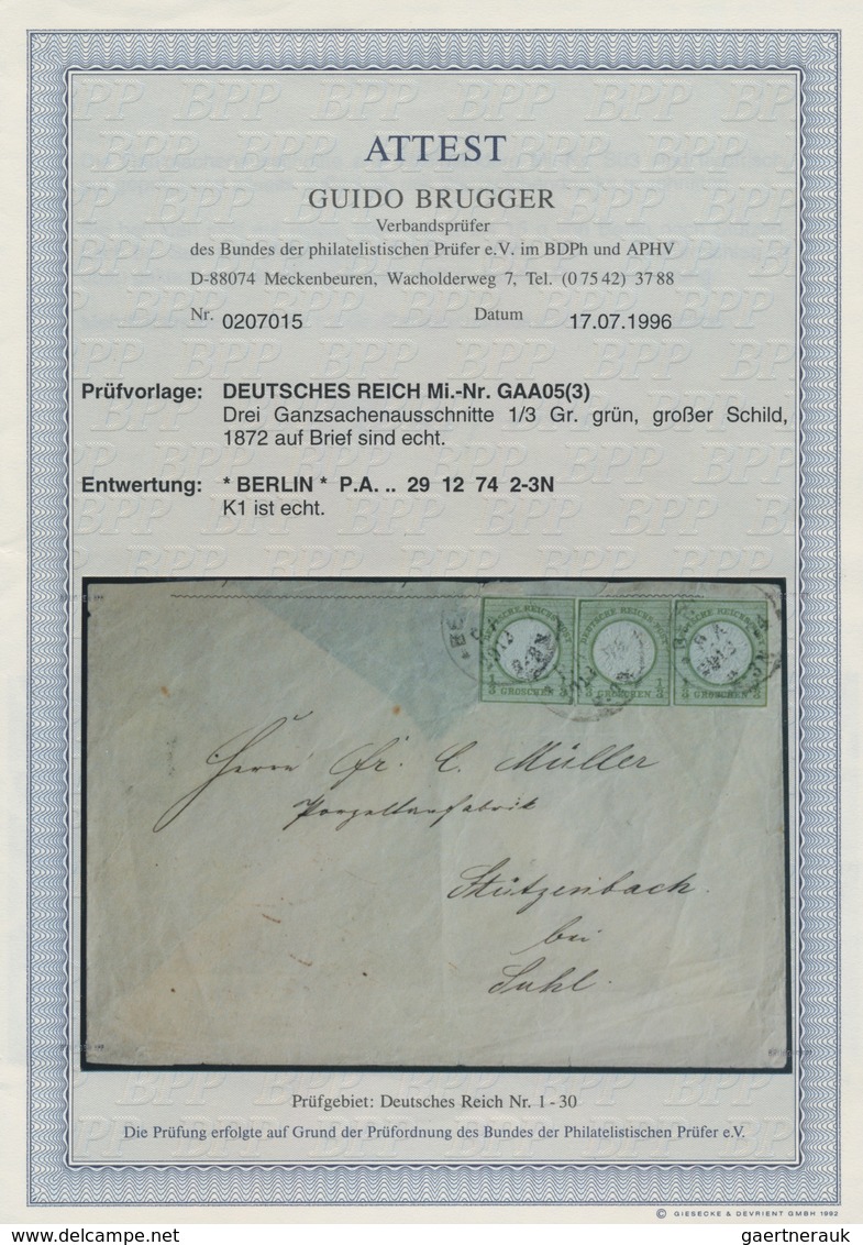 Deutsches Reich - Brustschild: 1872, Ganzsachen-Ausschnitt Großer Schild 1/3 Gr Grün Dreimal Auf Bri - Unused Stamps