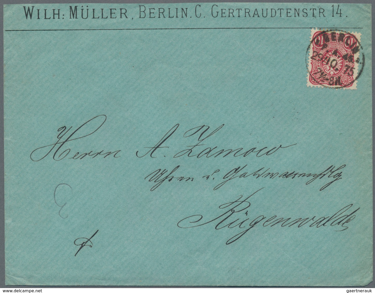 Deutsches Reich - Pfennige: 1875, 10 Pfge. Dunkelkarminrot (blutrot) EF Auf Brief Von Berlin Nach Rü - Unused Stamps