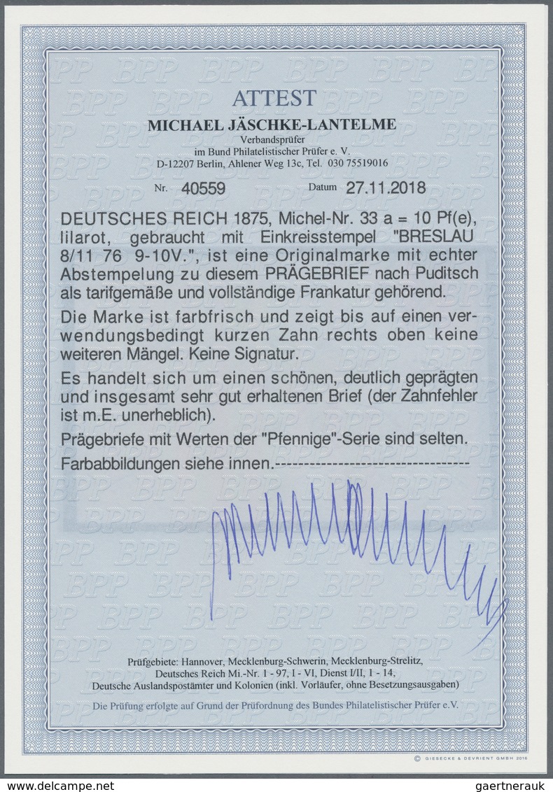 Deutsches Reich - Pfennige: 1876, ZIERBRIEF Mit Beidseitiger Prägung, Frankiert Mit 10 Pfge. Und Ent - Ungebraucht