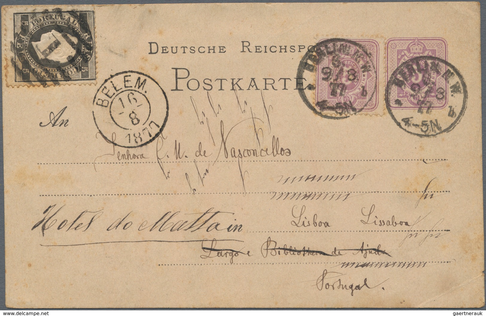 Deutsches Reich - Pfennige: 1877, 5 Pfge. Ganzsachenkarte Mit Zusatzfrankatur Von Berlin Nach Lissab - Unused Stamps