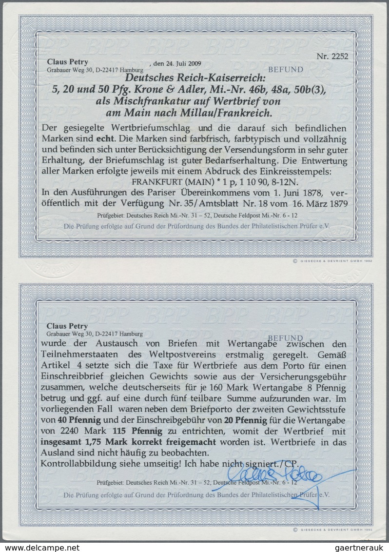 Deutsches Reich - Krone / Adler: 1890, 50 Pfg. Braunrot, 3 Werte Zusammen Mit 5 Pfg. Und 20 Pfg., Po - Covers & Documents
