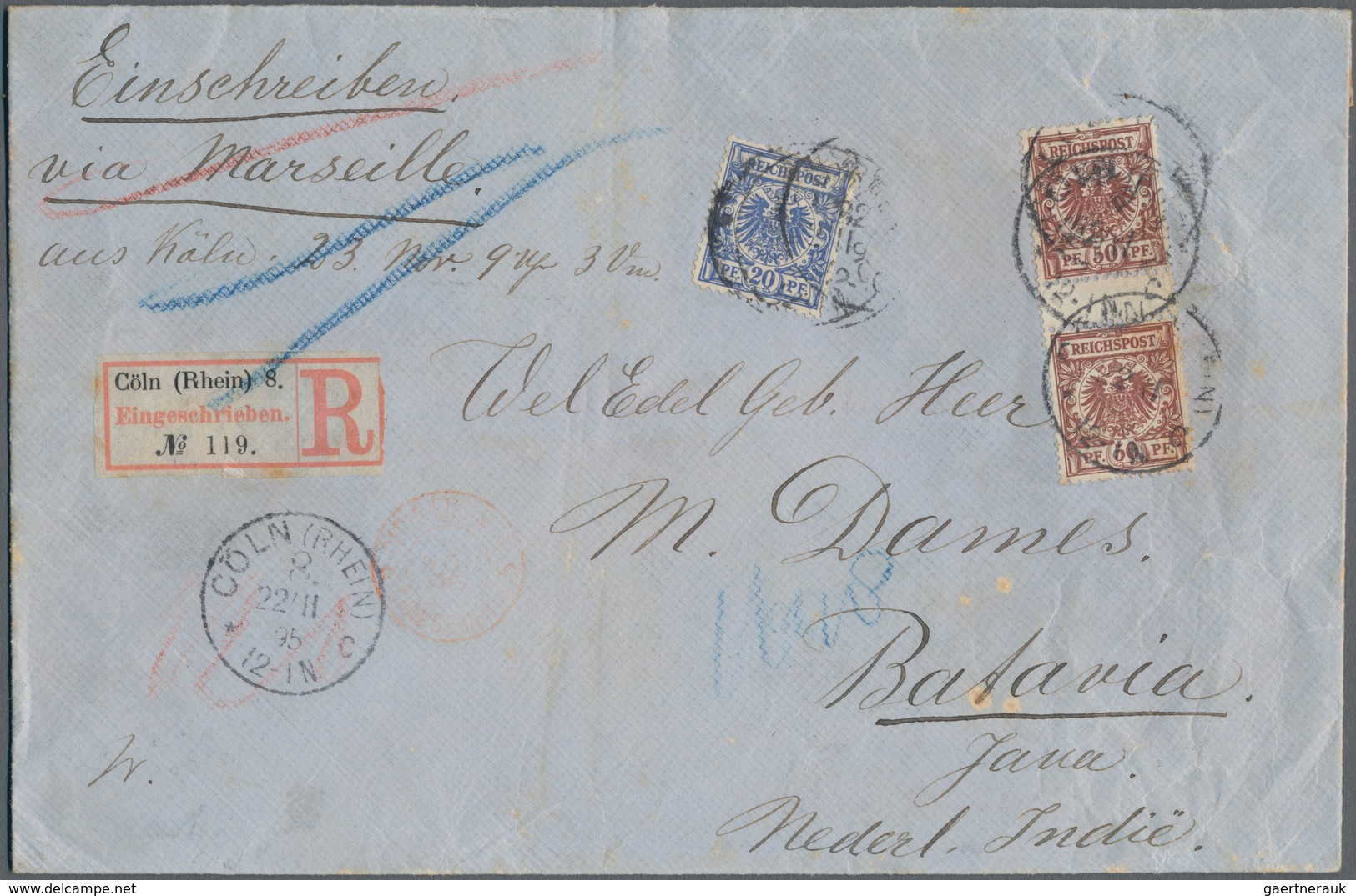 Deutsches Reich - Krone / Adler: 1890, Krone/Adler 50 Pf Paar Mit Zwischensteg Und 20 Pf. Auf Portog - Covers & Documents