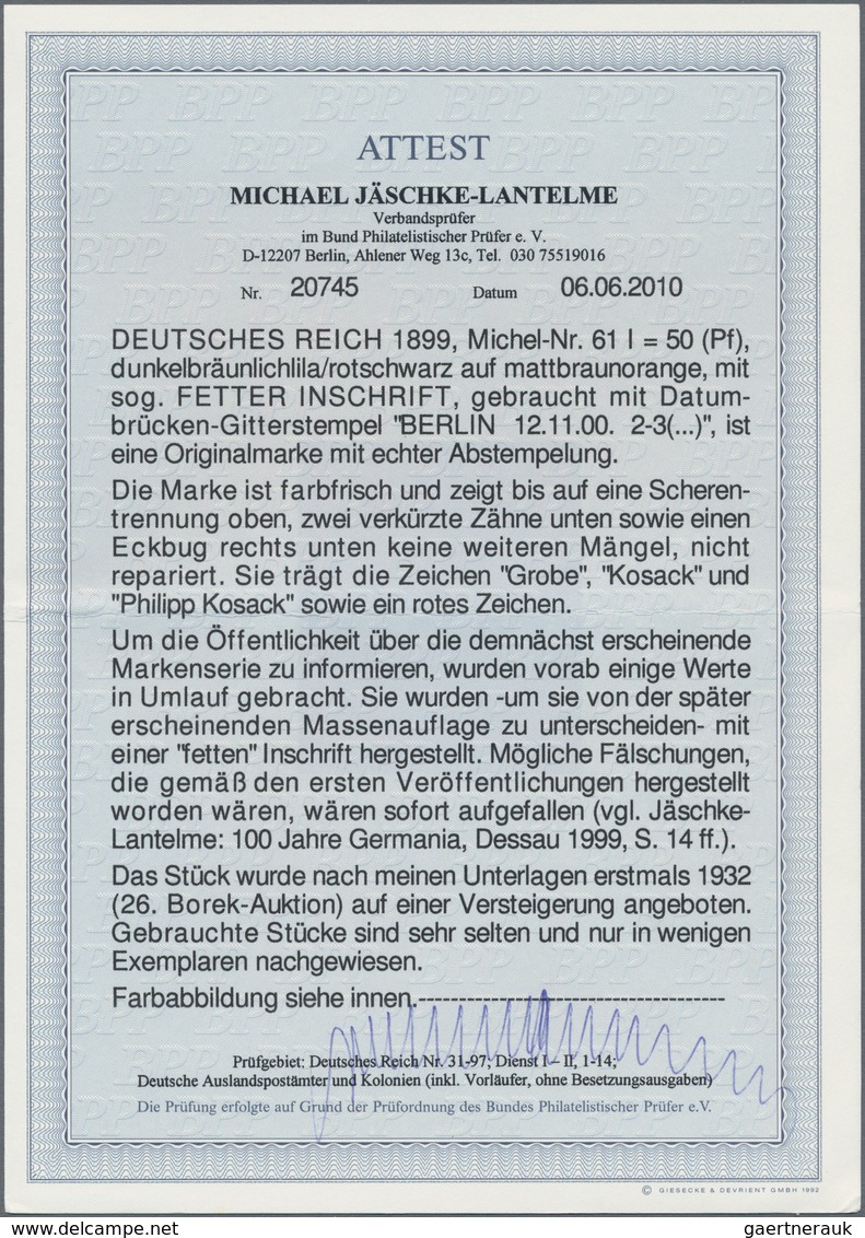 Deutsches Reich - Germania: 1900, 50 Pfg. Germania Reichspost Gebraucht Mit Sogenannter "fetter Insc - Unused Stamps