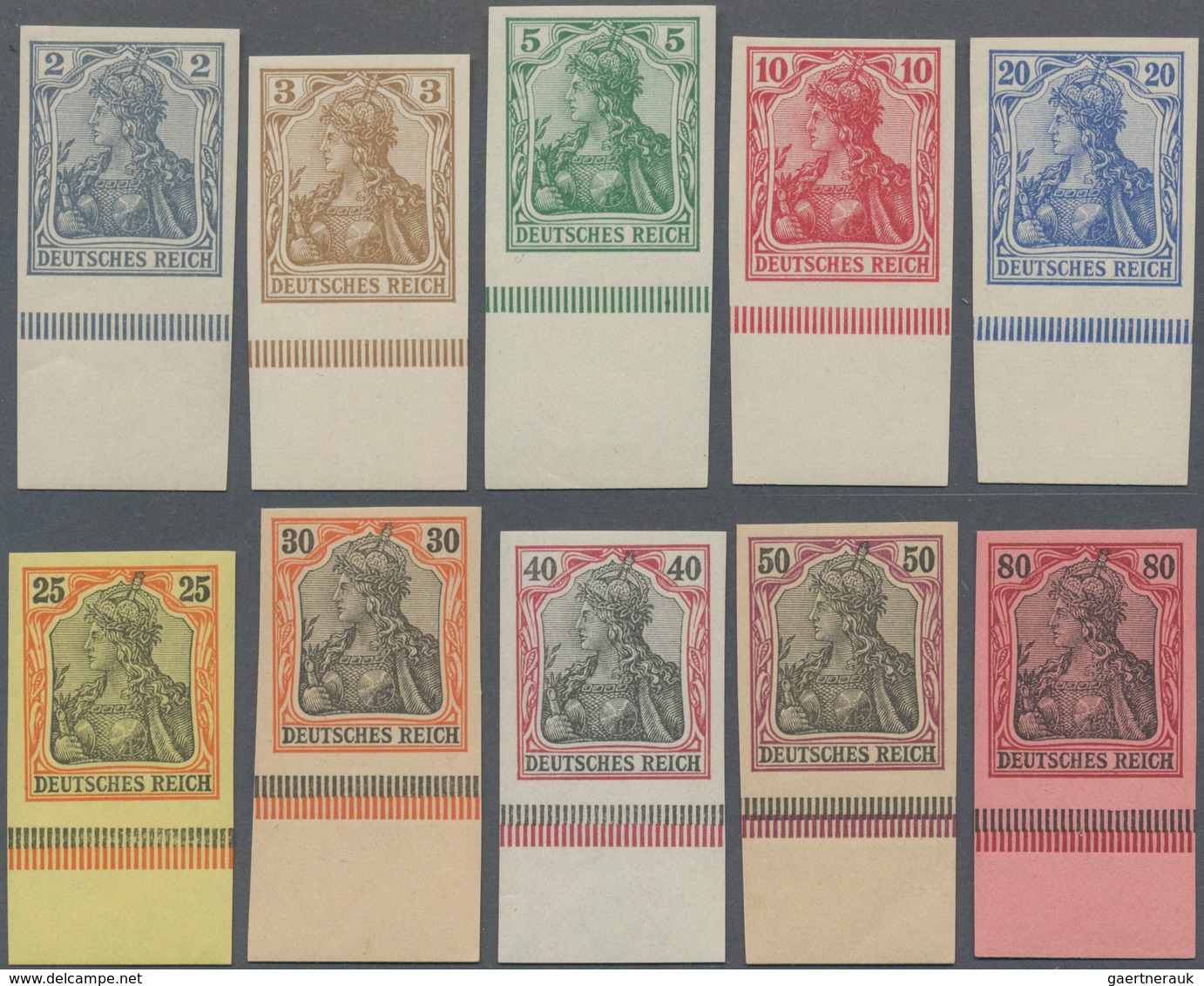 Deutsches Reich - Germania: 1902, 2 - 80 Pfg. Germania UNGEZÄHNT Als Einwandfrei Postfrischer Satz M - Unused Stamps