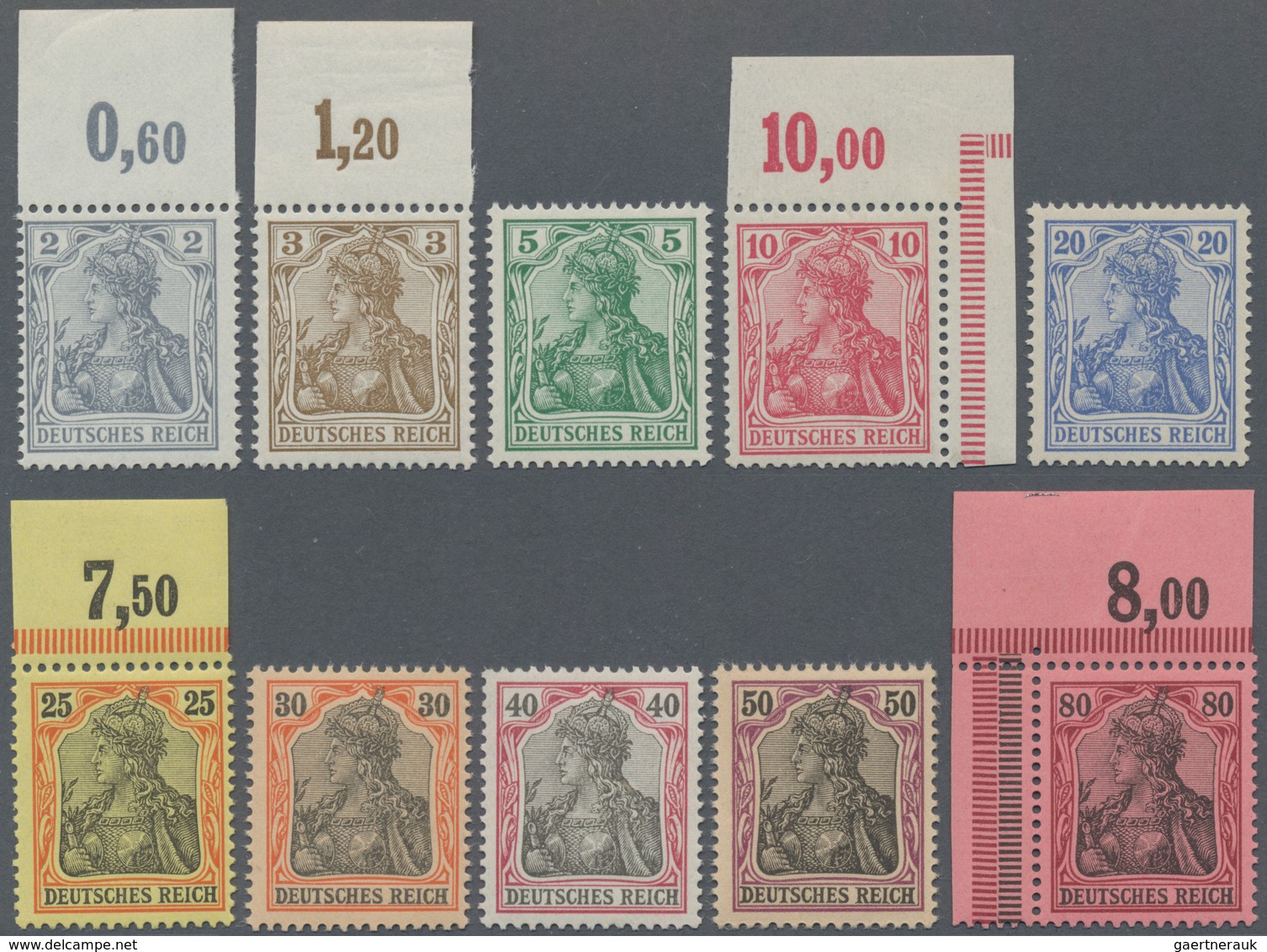 Deutsches Reich - Germania: 1902, Germania Mit Wasserzeichen, 2 Pfg. Bis 80 Pfg., Kompletter Satz, D - Unused Stamps