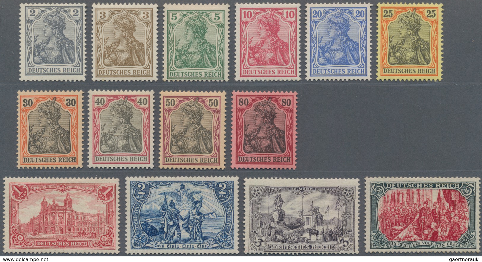 Deutsches Reich - Germania: 1902, Germania Pfennig- Und Mark-Werte Komplett Ohne WZ, Sauber Ungebrau - Unused Stamps