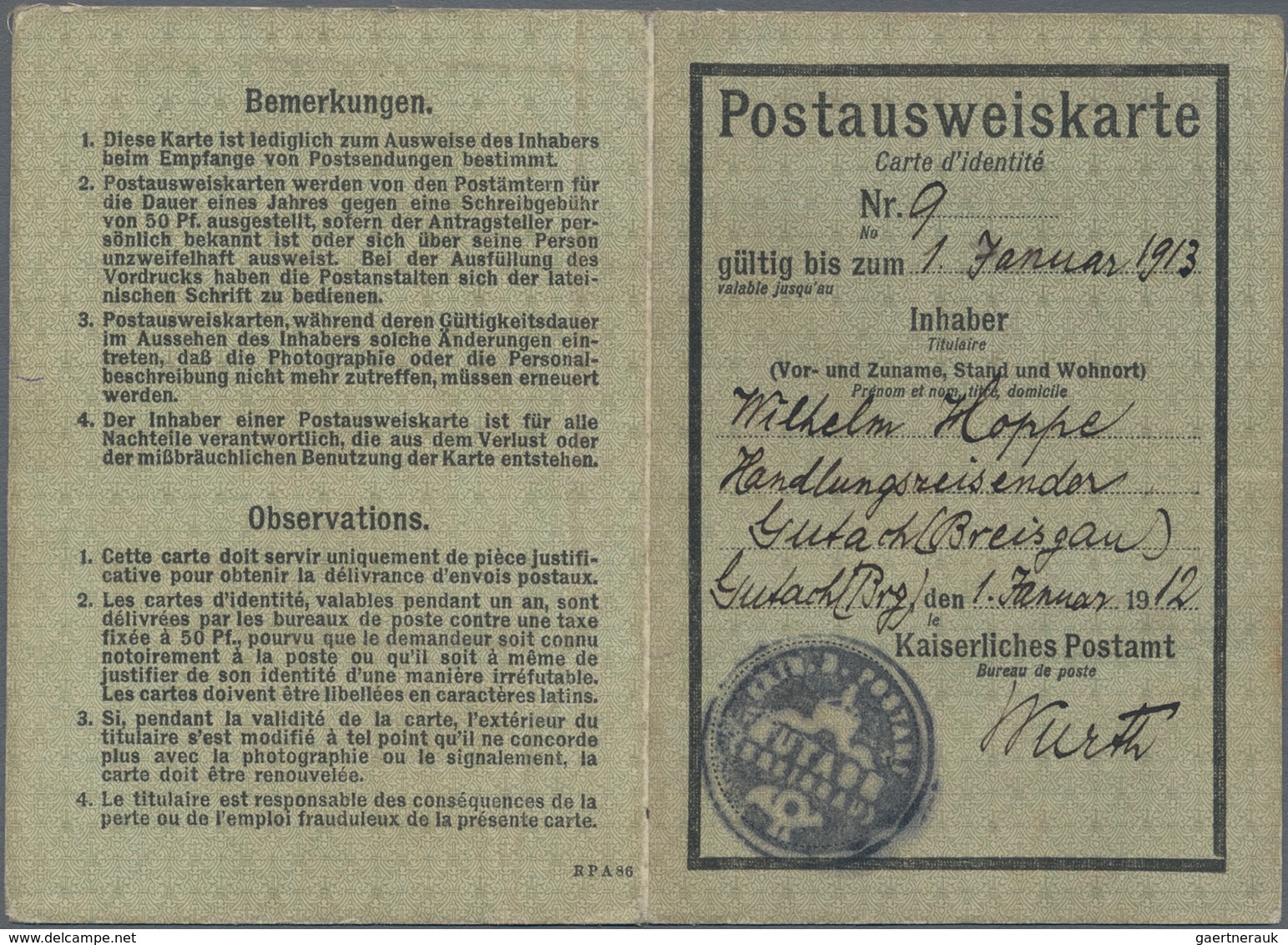 Deutsches Reich - Germania: 1912, POSTAUSWEISKARTE Mit Lichtbild Frankiert Mit 50 Pf Germania Mit St - Ungebraucht