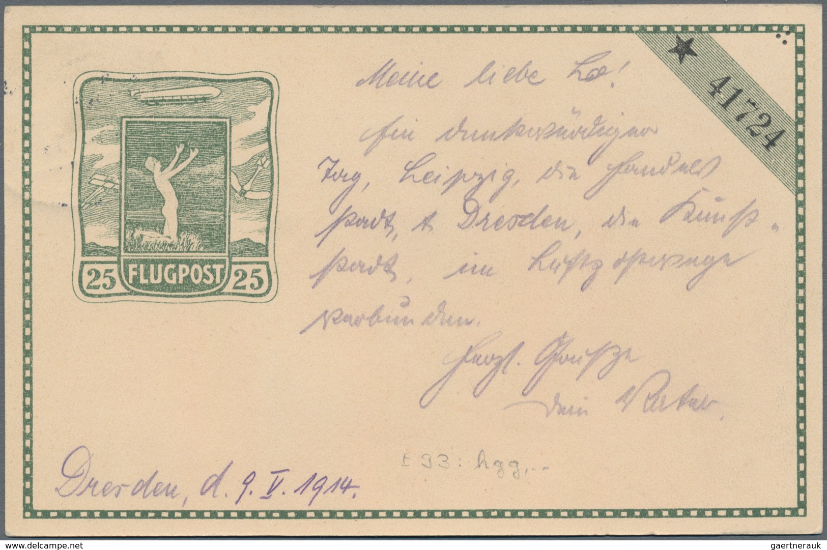 Deutsches Reich - Germania: 1914, Flugpost-Karte Mit Zitat Von Goethe Links Unten Und Rückseitiger N - Unused Stamps