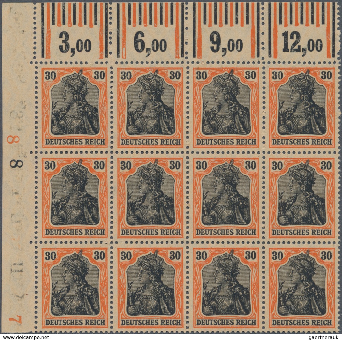 Deutsches Reich - Germania: 1915, 30 Pfg. Germania Kriegsdruck Auf X-Papier, Postfrischer Zwölferblo - Unused Stamps