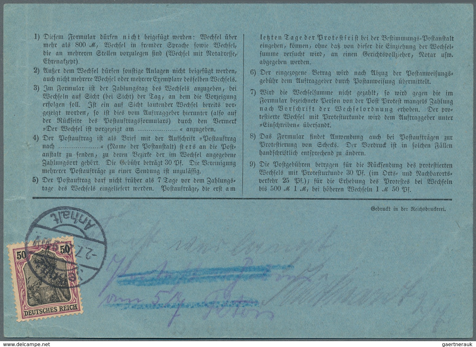 Deutsches Reich - Germania: 1921. 30.6., Postformular "Postauftrag / (Postprotest Innerhalb Deutschl - Ongebruikt