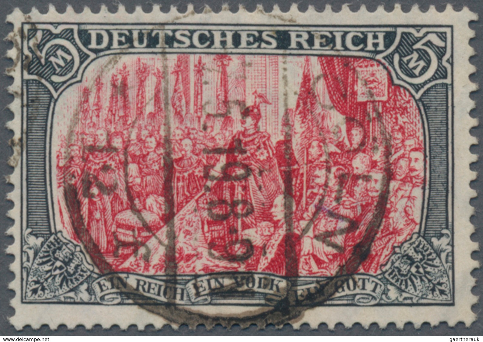 Deutsches Reich - Germania: 1905, 5 M 26:17 Zähnungslöcher, Friedensdruck, Schwarz/dunkelkarmin, Sog - Unused Stamps