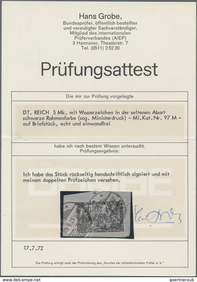 Deutsches Reich - Germania: 1906, Freimarke 5 M Schwarz/rot, Sogenannter Ministerdruck Auf Briefstüc - Ongebruikt
