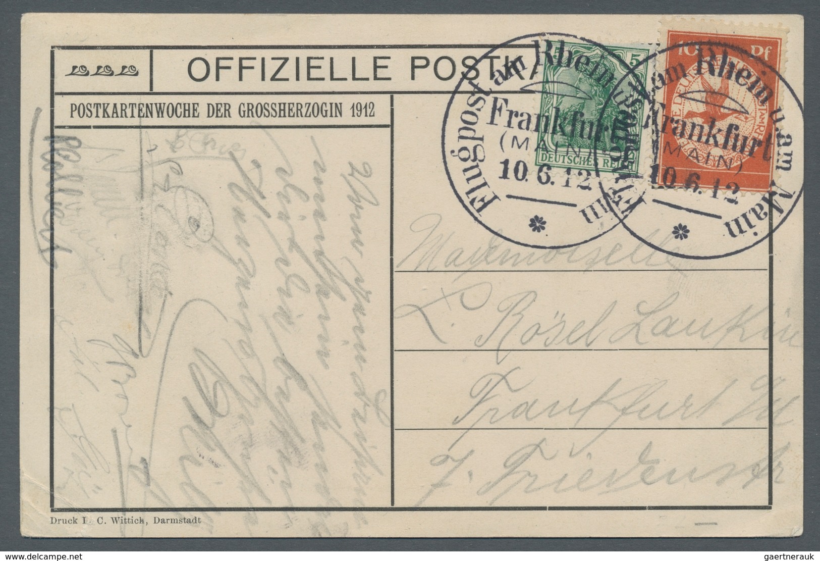 Deutsches Reich - Germania: 1912, "10 Pfg. Rhein-Main-Flugpost" Mit Ersttagsstempel Frankfurt/Main 1 - Unused Stamps