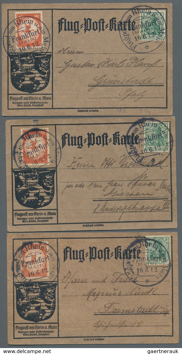 Deutsches Reich - Germania: 1912, "10 Pfg. Rhein-Main-Flugpost", Dreimal Auf Drei Offiziellen Flugka - Unused Stamps