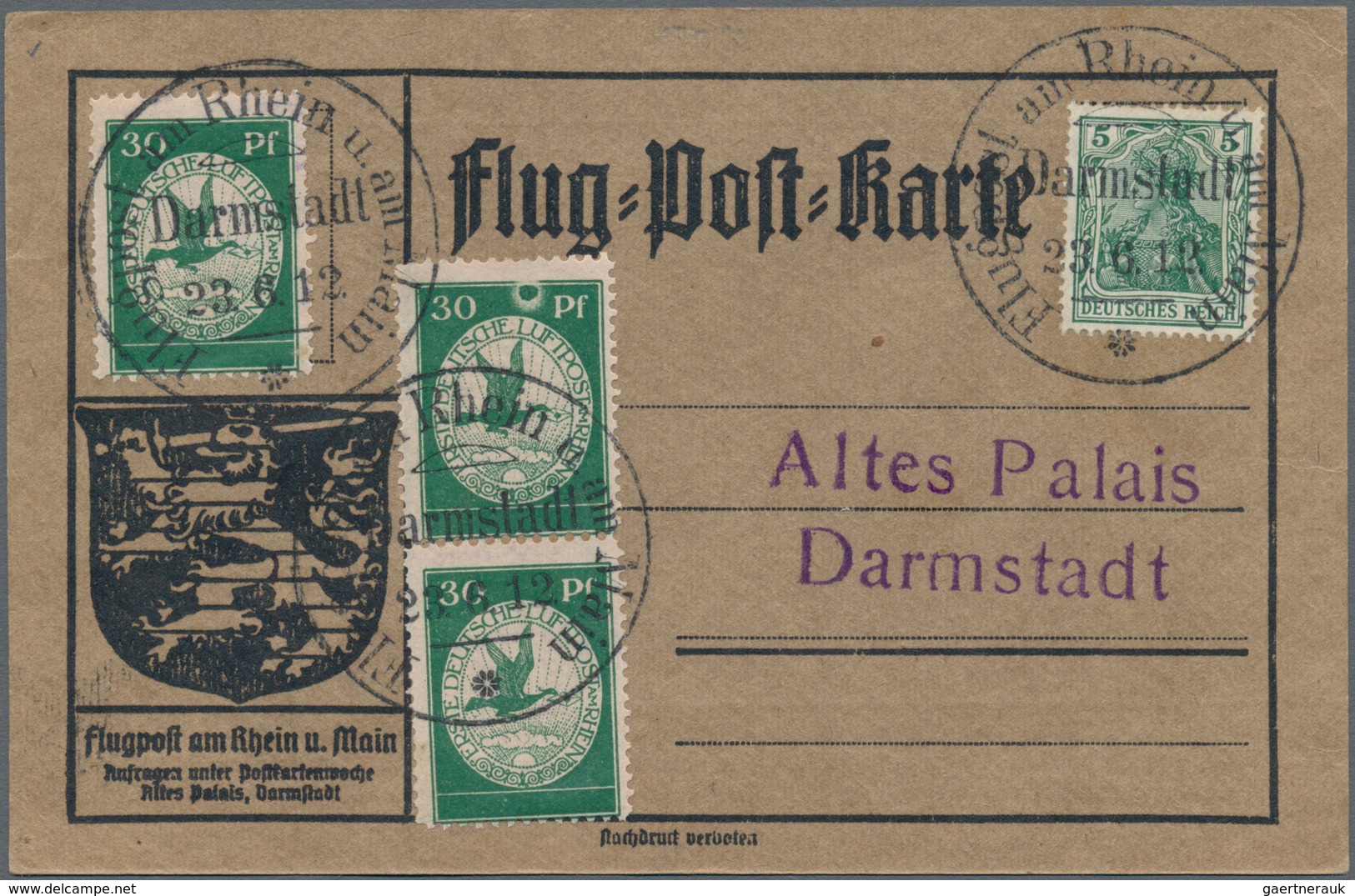 Deutsches Reich - Germania: 1912, FLUGPOST 30 Pfg. Mit Abart "Großer Mond" Und 2 Weitere 30 Pfg. Auf - Ungebraucht