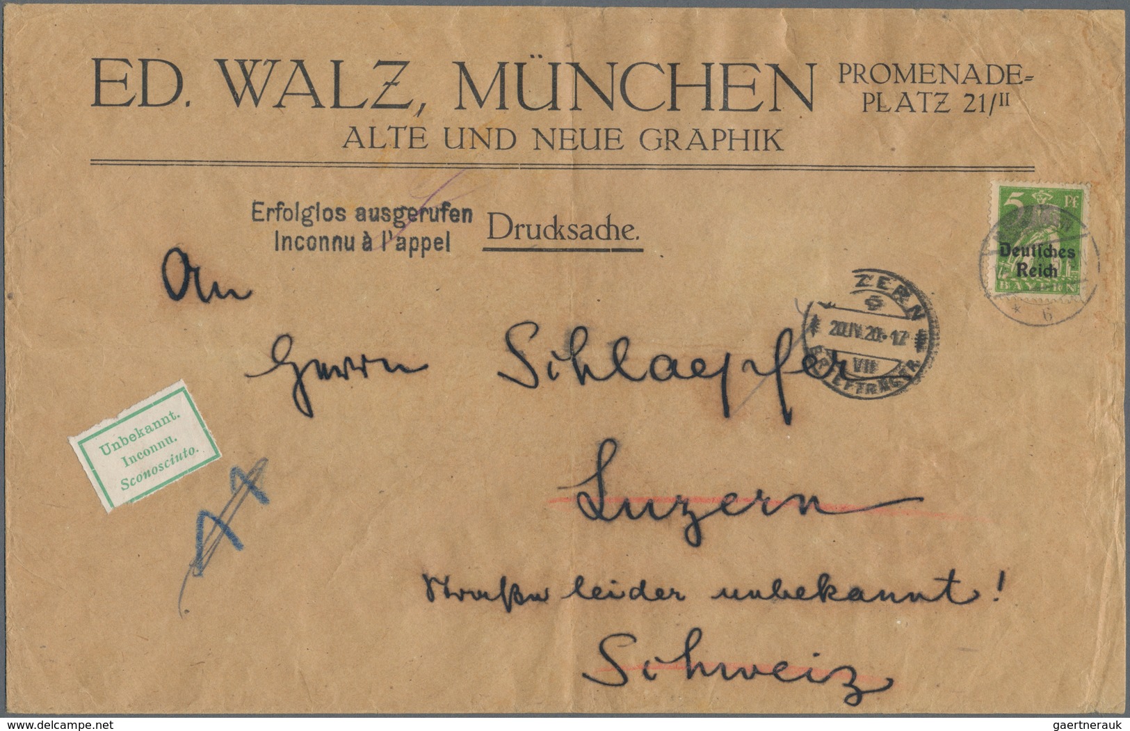 Deutsches Reich - Inflation: 1920, 5 Pf Gelbgrün, Portogerechte EF Auf Drucksachen-Umschlag Von MÜNC - Briefe U. Dokumente