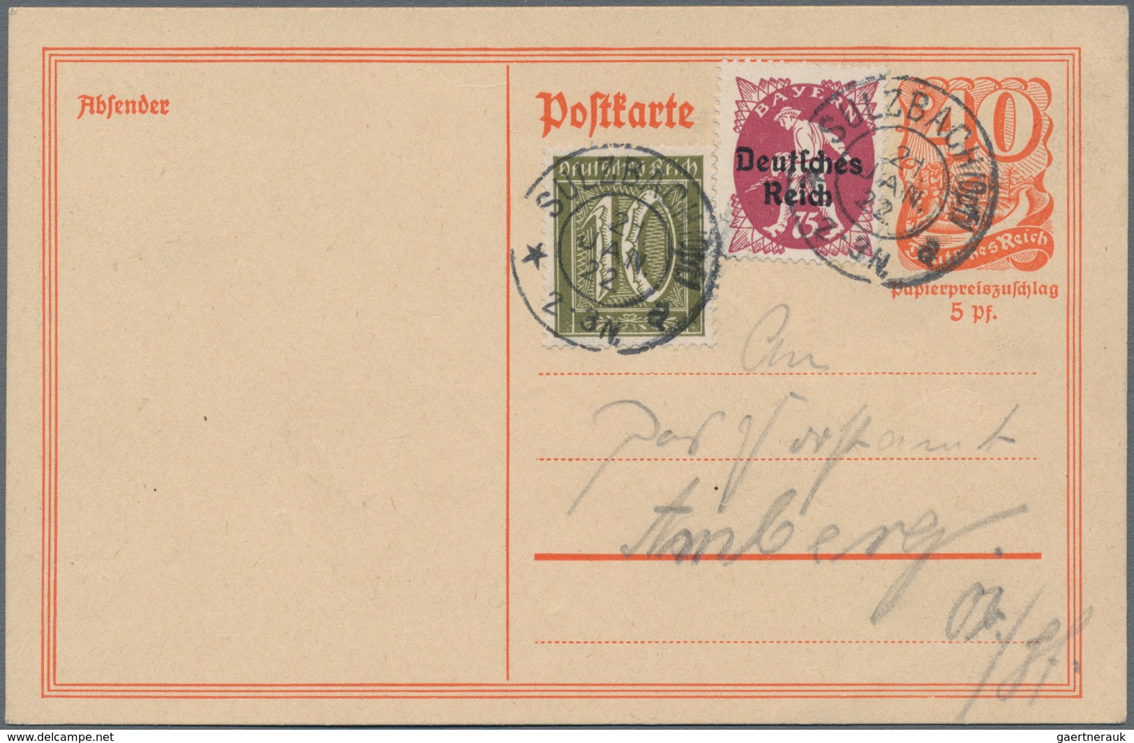 Deutsches Reich - Inflation: 1922, Bedarfs- Und Portogerecht Gebrauchte Ganzsachenpostkarte 40 Pfenn - Brieven En Documenten