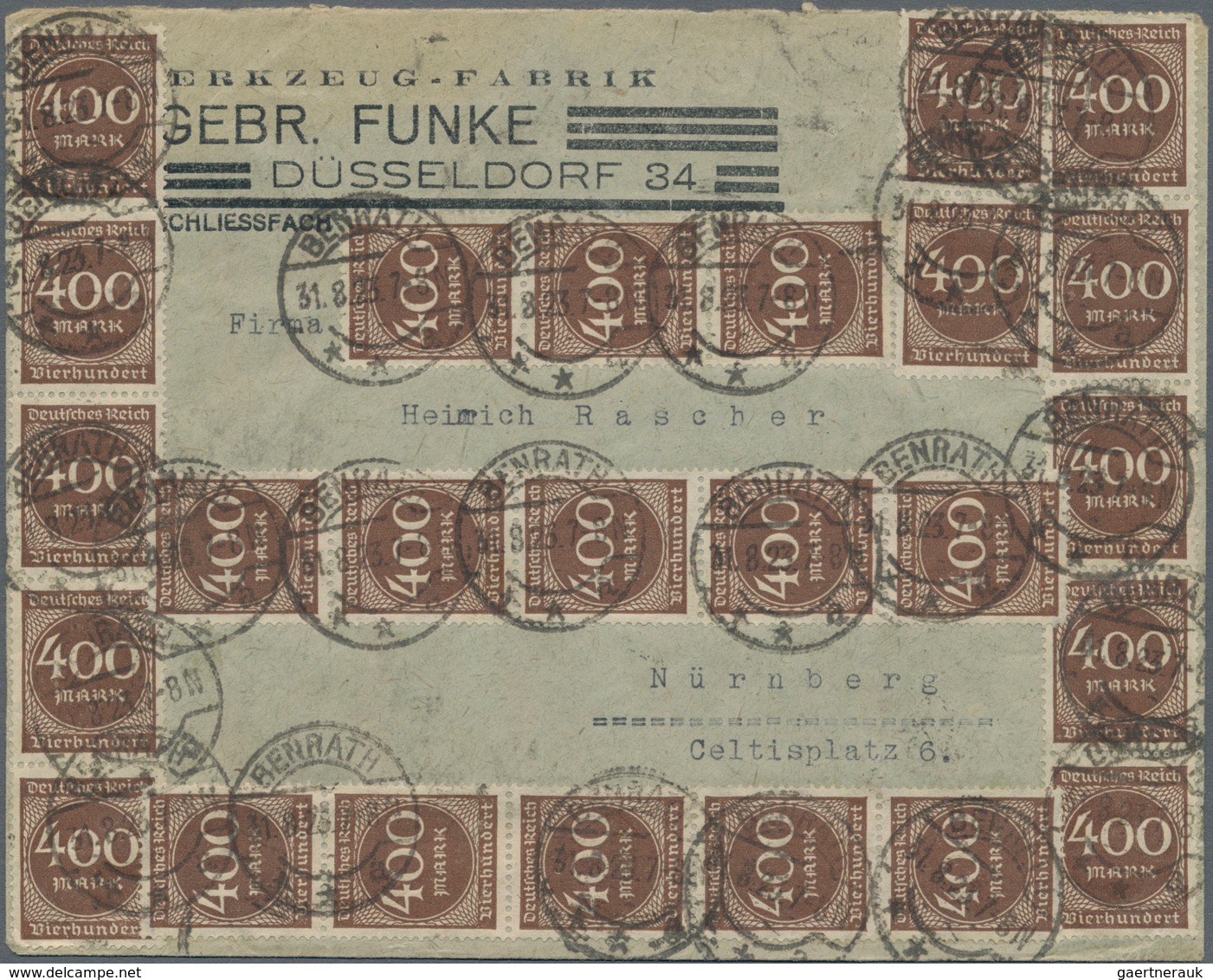 Deutsches Reich - Inflation: 1923, 400 M Dkl'orangebraun Ziffer, 50 Stück Als Portogerechte Massen-M - Covers & Documents