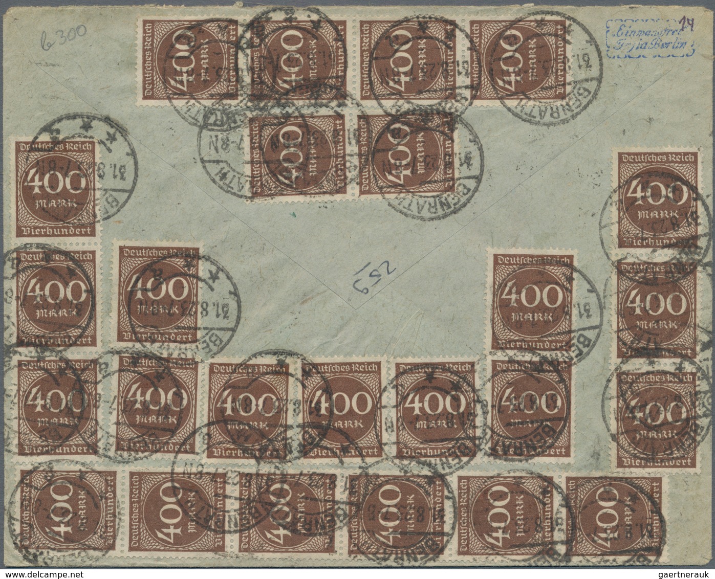 Deutsches Reich - Inflation: 1923, 400 M Dkl'orangebraun Ziffer, 50 Stück Als Portogerechte Massen-M - Briefe U. Dokumente