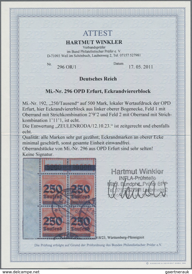 Deutsches Reich - Inflation: 1923, 250 Tsd Auf 500 Mark Dunkelzinnober, Lokaler Wertaufdruck Der OPD - Covers & Documents