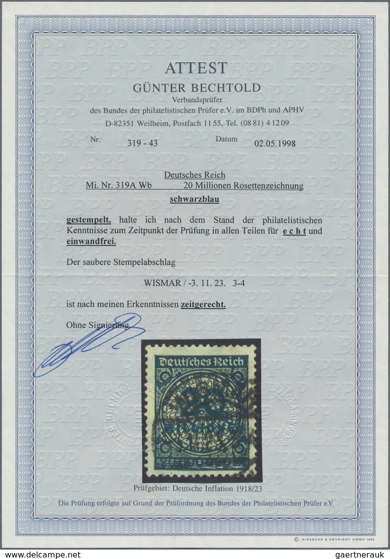 Deutsches Reich - Inflation: 1923, 20 Mill. Rosettenmuster, Walzendruck, Schwarzblau, Entwertet "WIS - Briefe U. Dokumente