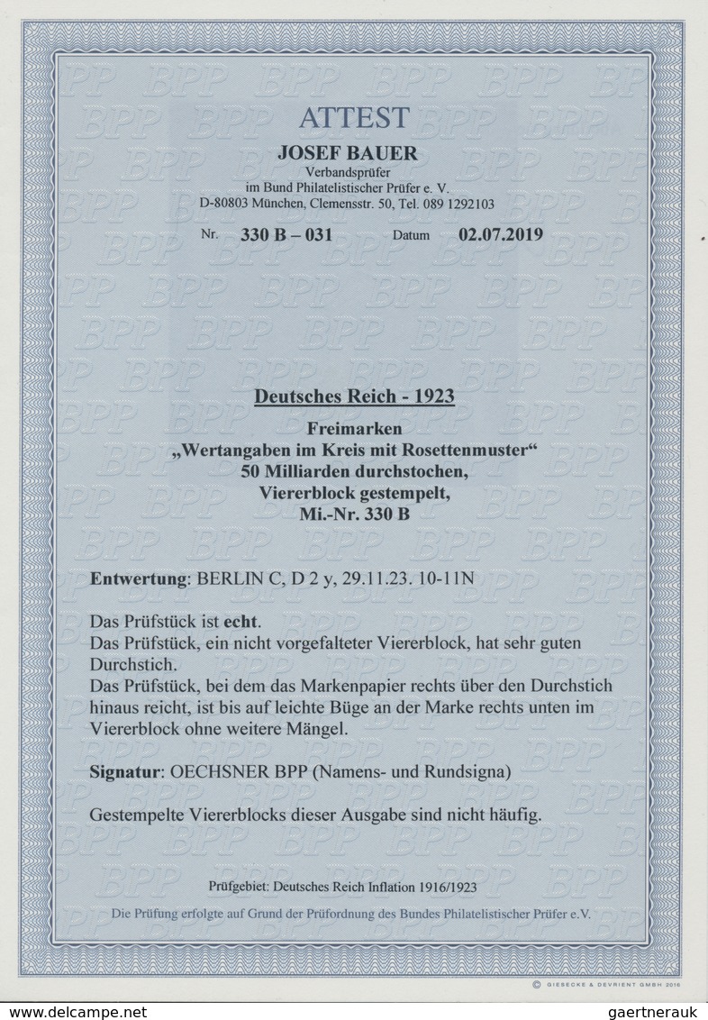 Deutsches Reich - Inflation: 1923, 50 Milliarden Rosettenmuster Durchstochen Im 4er-Block Einzeln Sa - Briefe U. Dokumente