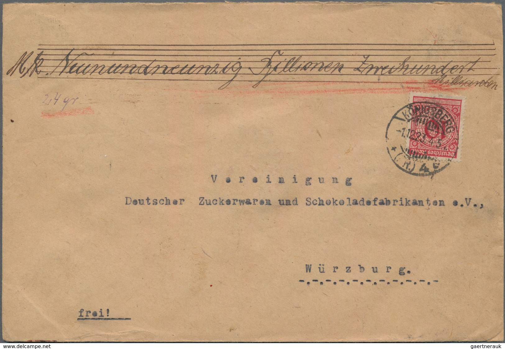 Deutsches Reich - Weimar: 1923, 10 Pf Ziffern Mischfrankatur Mit Rückseitig 3x 20 Pf Ziffern Und ERS - Andere & Zonder Classificatie