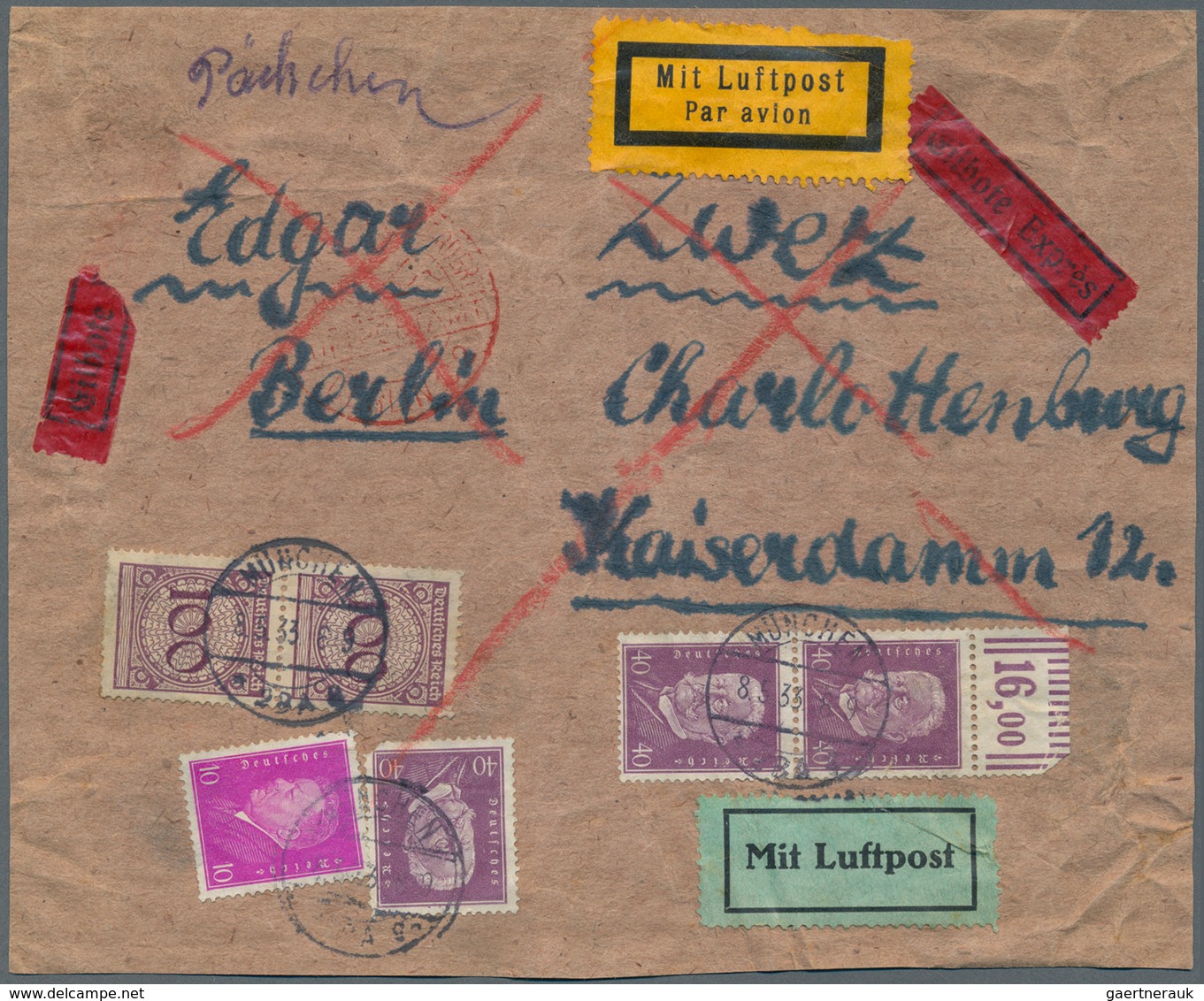 Deutsches Reich - Weimar: 1923/1930, Korbdeckel 100 Pfg. (senkrechtes Paar), Sowie Reichspräsident 4 - Other & Unclassified