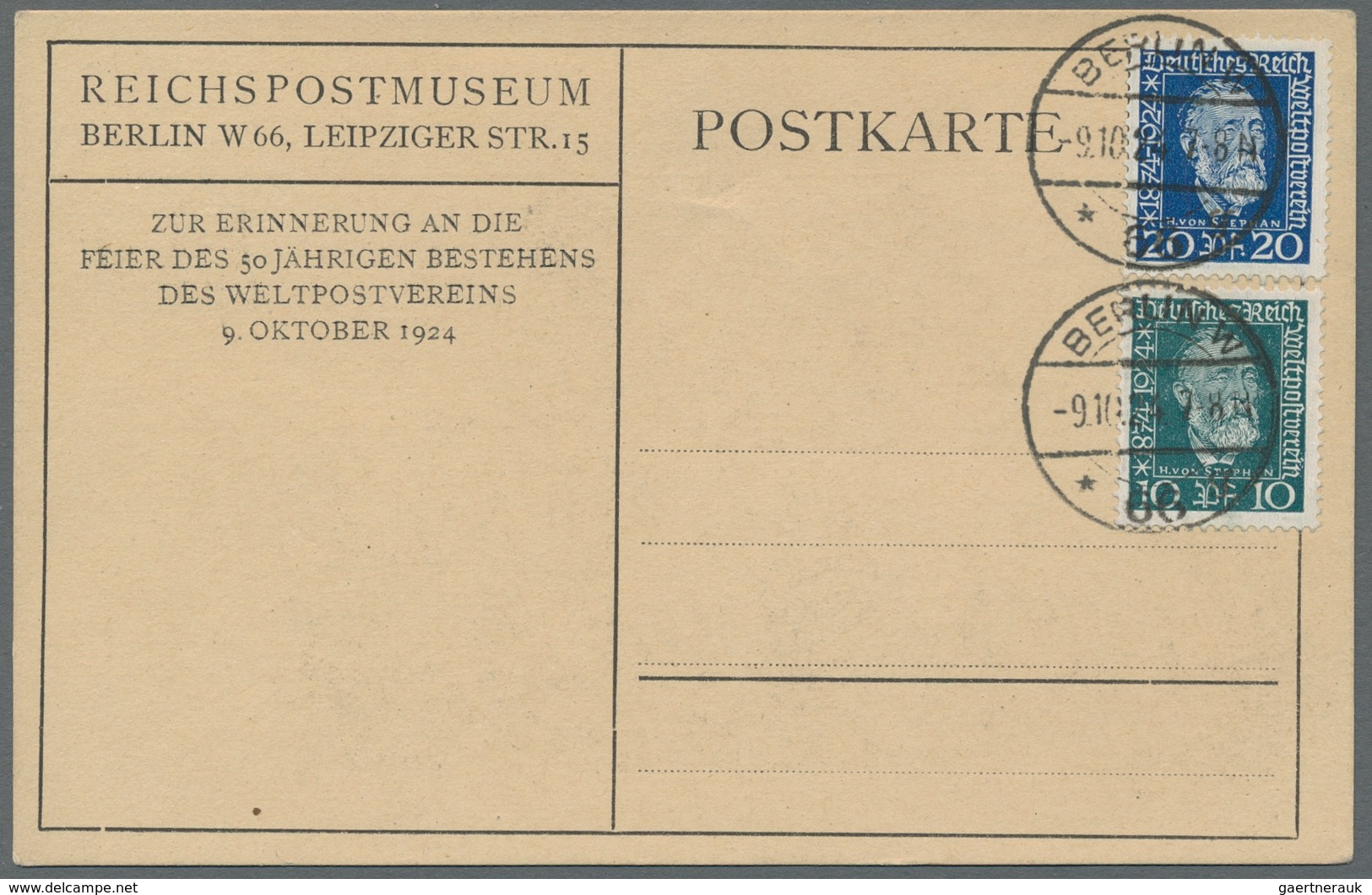 Deutsches Reich - Weimar: 1924, "50 Jahre UPU - Stephan", Sauber Mit Ersttagsstempel BERLIN W * 66 G - Other & Unclassified