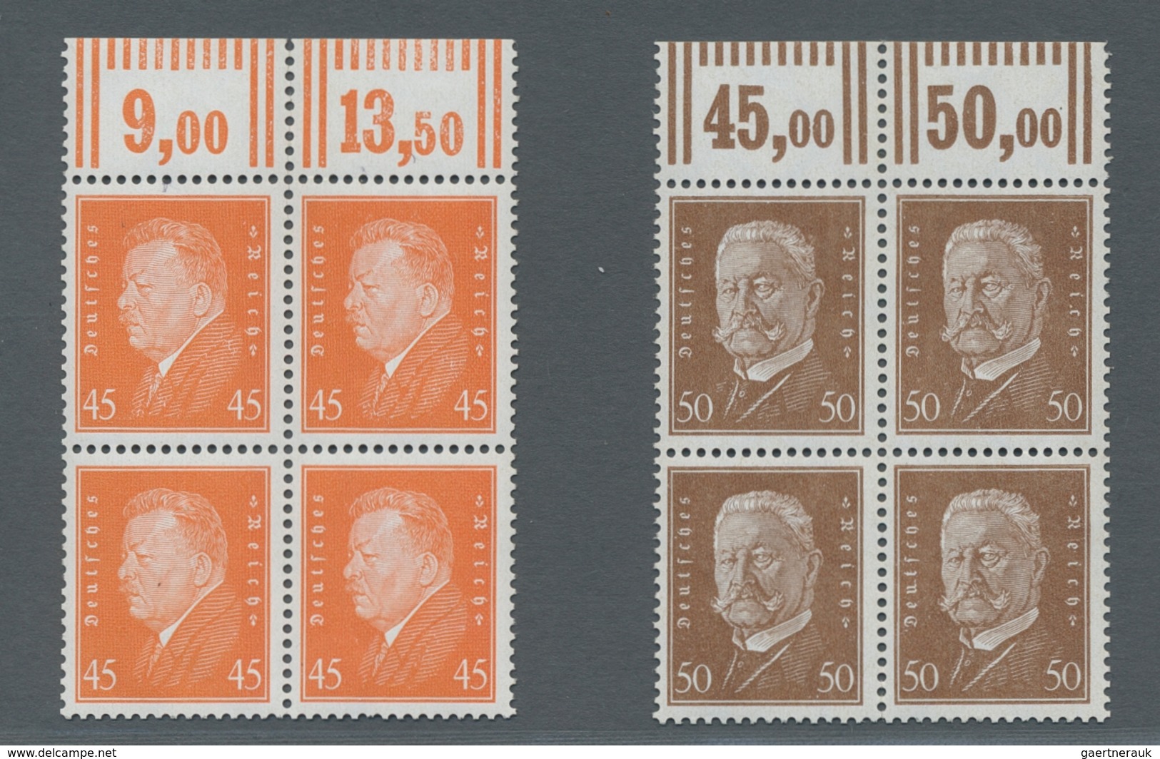 Deutsches Reich - Weimar: 1928, "45 Bis 60 Pfg. Reichspräsidenten", Postfrische Oberrandviererblocks - Other & Unclassified