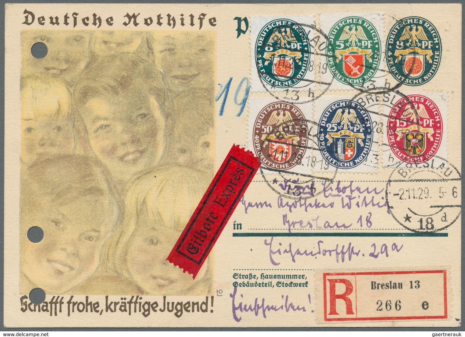 Deutsches Reich - Weimar: 1929, "Nothilfe", Kompletter Satz Auf Motivgleicher Ganzsache Mit Ersttags - Other & Unclassified
