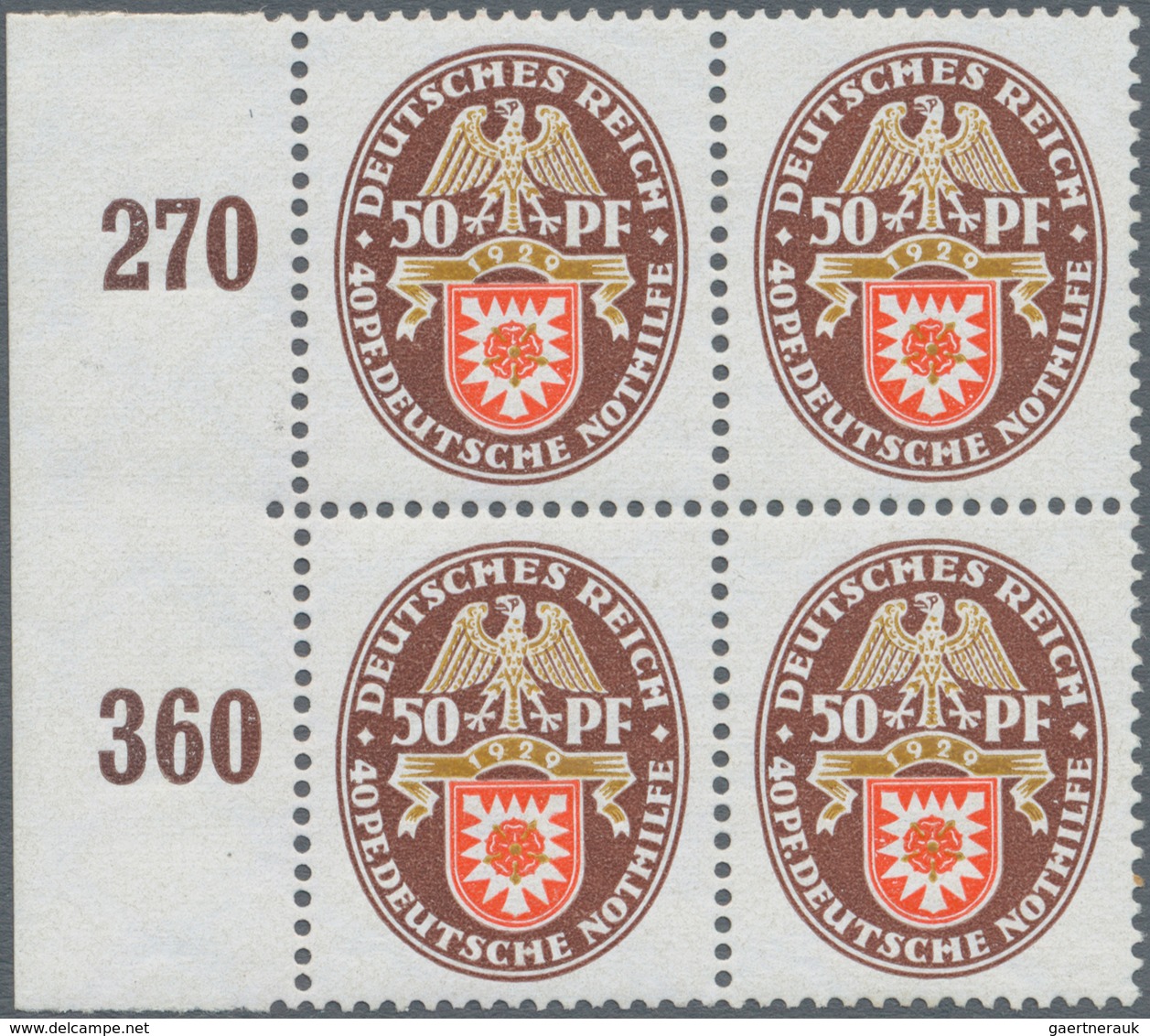 Deutsches Reich - Weimar: 1929 'Nothilfe' 50+50 Pf. Im POSTFRISCHEN Rand-4er-Block, Dabei Die Linke - Sonstige & Ohne Zuordnung