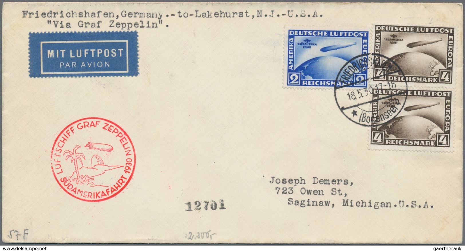 Deutsches Reich - Weimar: 1930, SÜDAMERIKA-Fahrt, 2 Und 2x 4 RM Im Senkr. Paar Als Tarifmäßige 10 Ma - Other & Unclassified