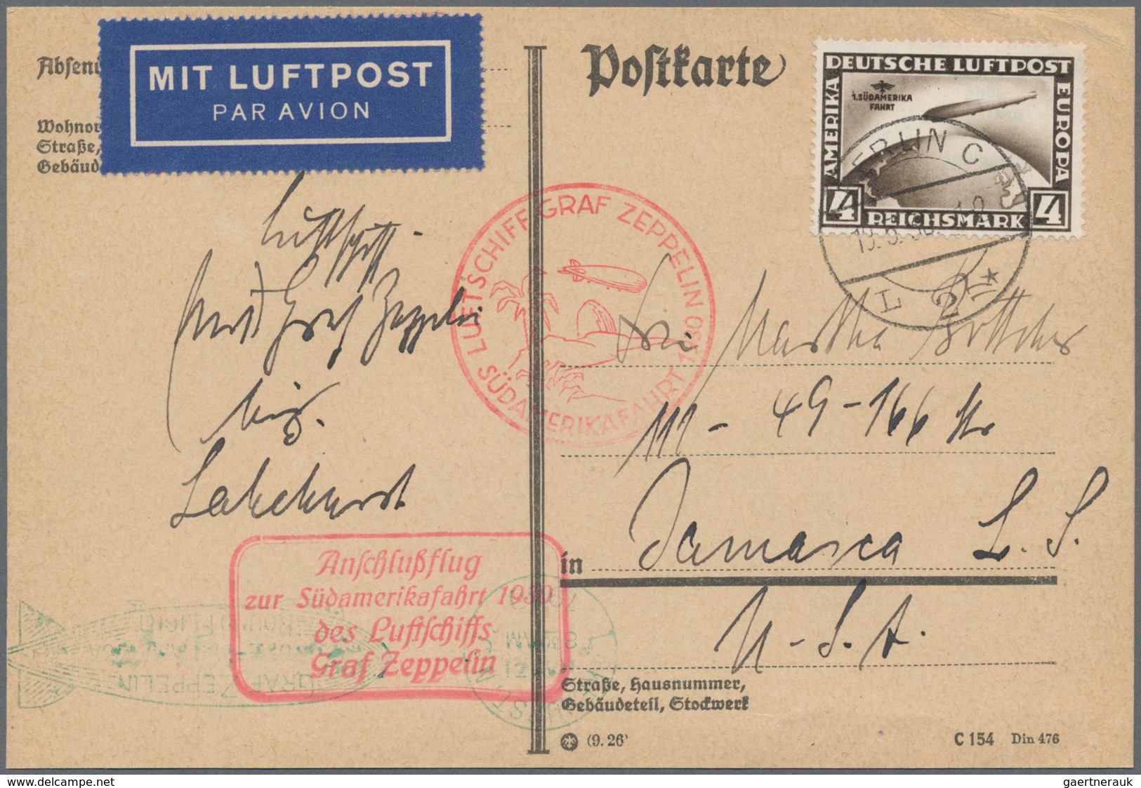 Deutsches Reich - Weimar: 1930 (19.5.), Südamerikafahrt 4 RM. Einzelfrankatur Auf Zeppelinkarte Mit - Andere & Zonder Classificatie