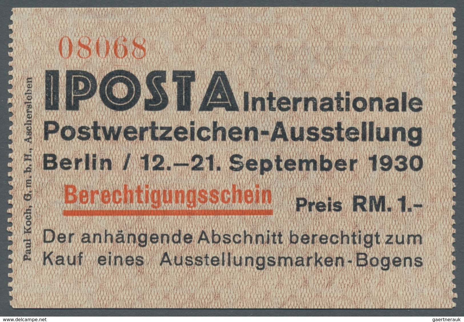 Deutsches Reich - Weimar: 1930, "IPOSTA"-Block, Frischer Block In Originalgröße Mit Zweimal ESST Der - Other & Unclassified