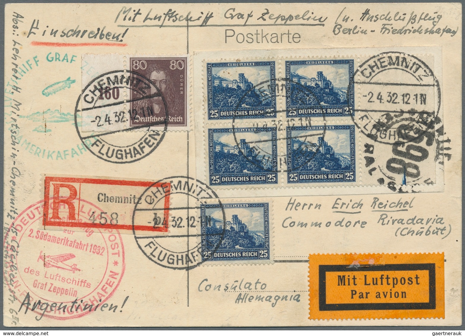 Deutsches Reich - Weimar: 1931, "25 Pfg. Nothilfe", Viererblock Mit Sehr Breitem Rand Mit Einzelwert - Other & Unclassified