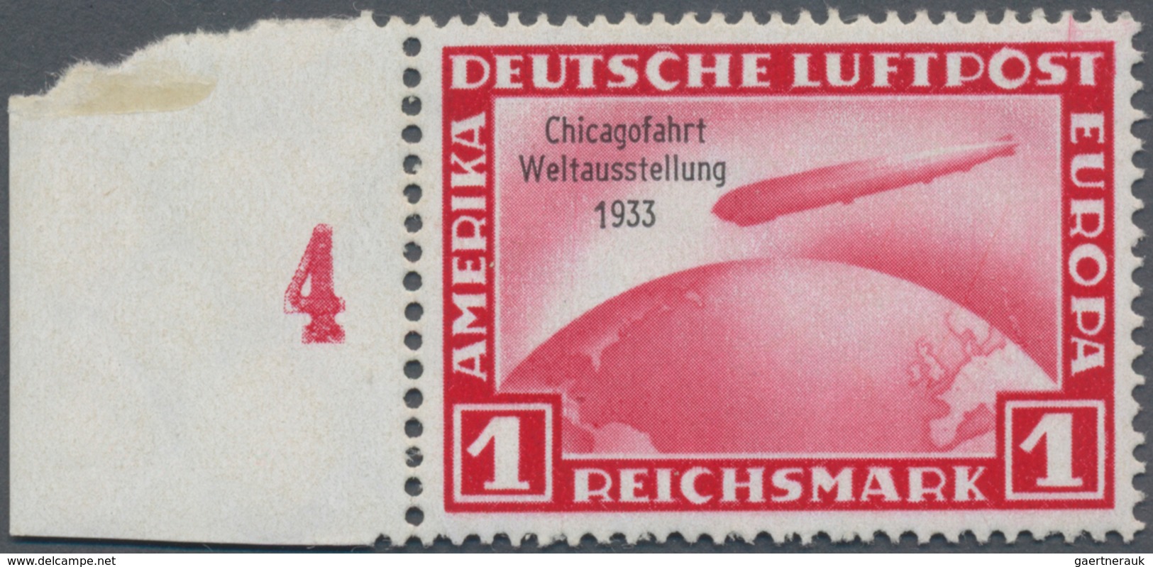 Deutsches Reich - 3. Reich: 1933, Chicagofahrt 1 RM, Linkes Randstück Sauber Ungebraucht Mit Zartem - Covers & Documents