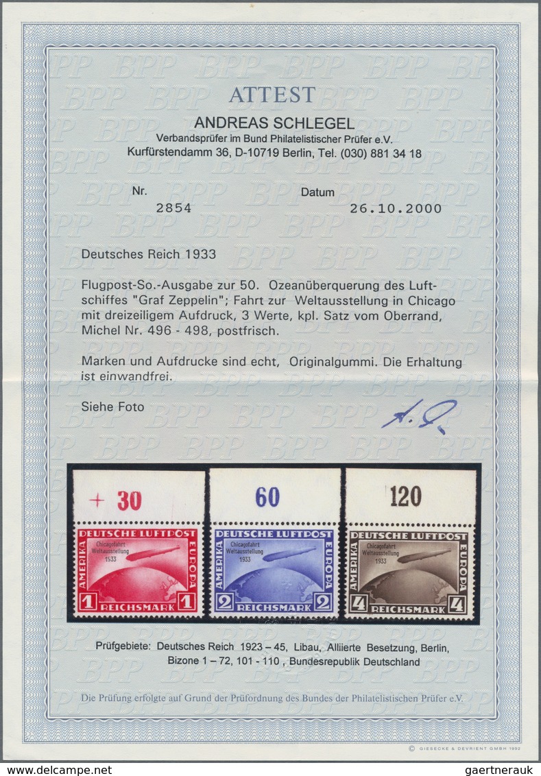 Deutsches Reich - 3. Reich: 1933, Chicagofahrt, Kompletter Satz Vom Oberrand, Postfrisch, Unsigniert - Covers & Documents