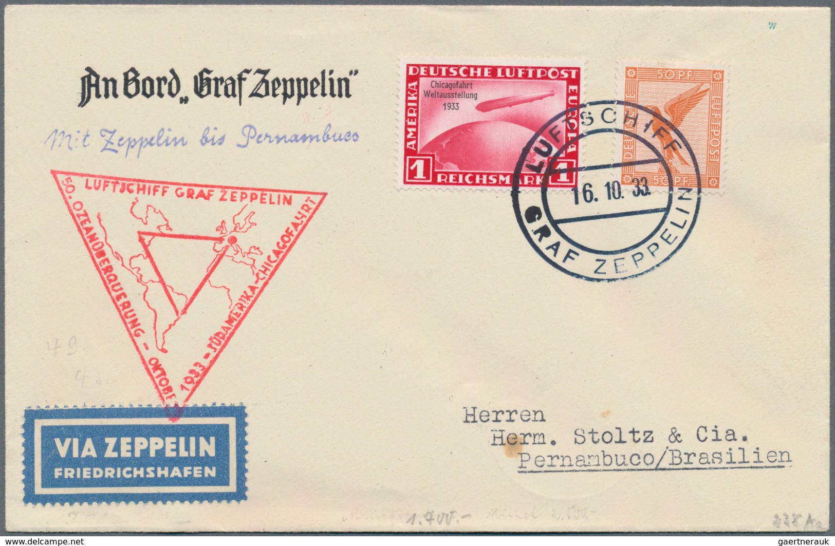 Deutsches Reich - 3. Reich: 1933, 1 RM Zeppelin Chicagofahrt In MiF Mit 50 Pfg. Steinadler Auf Saube - Covers & Documents