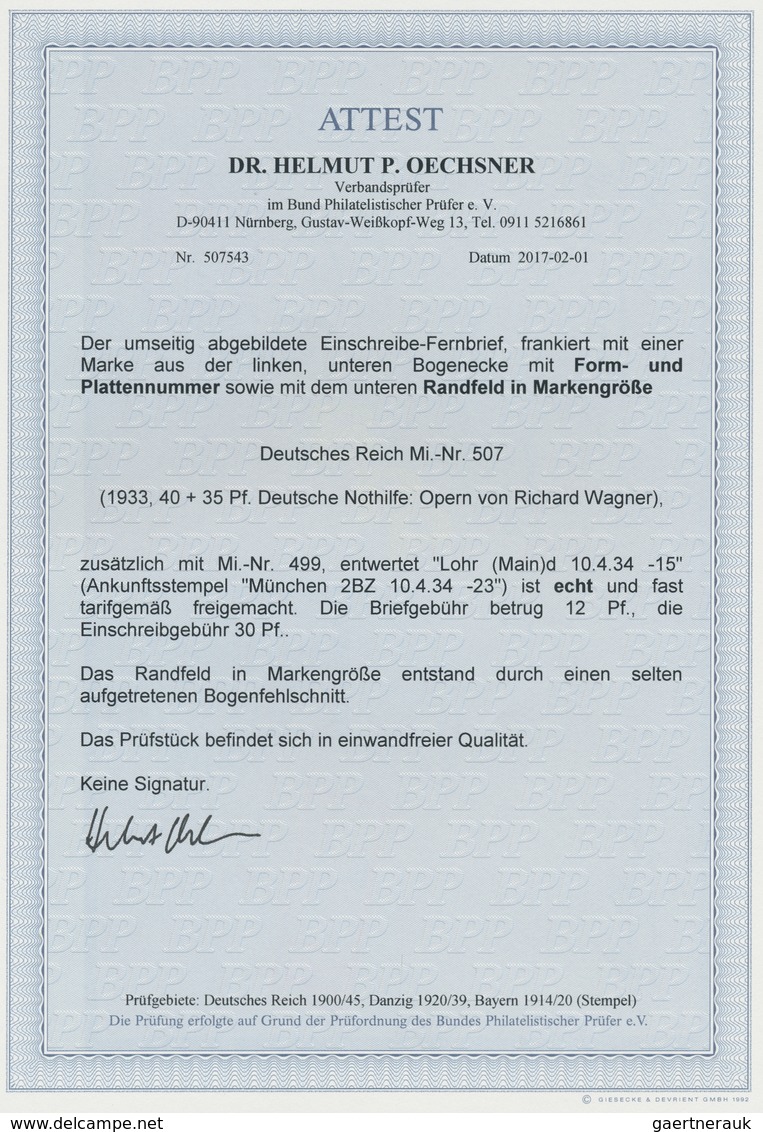 Deutsches Reich - 3. Reich: 1933, "40 Pfg. Wagner Vom Eckrand Mit PIN-Nr. Und Durchgezähntem Leerfel - Briefe U. Dokumente