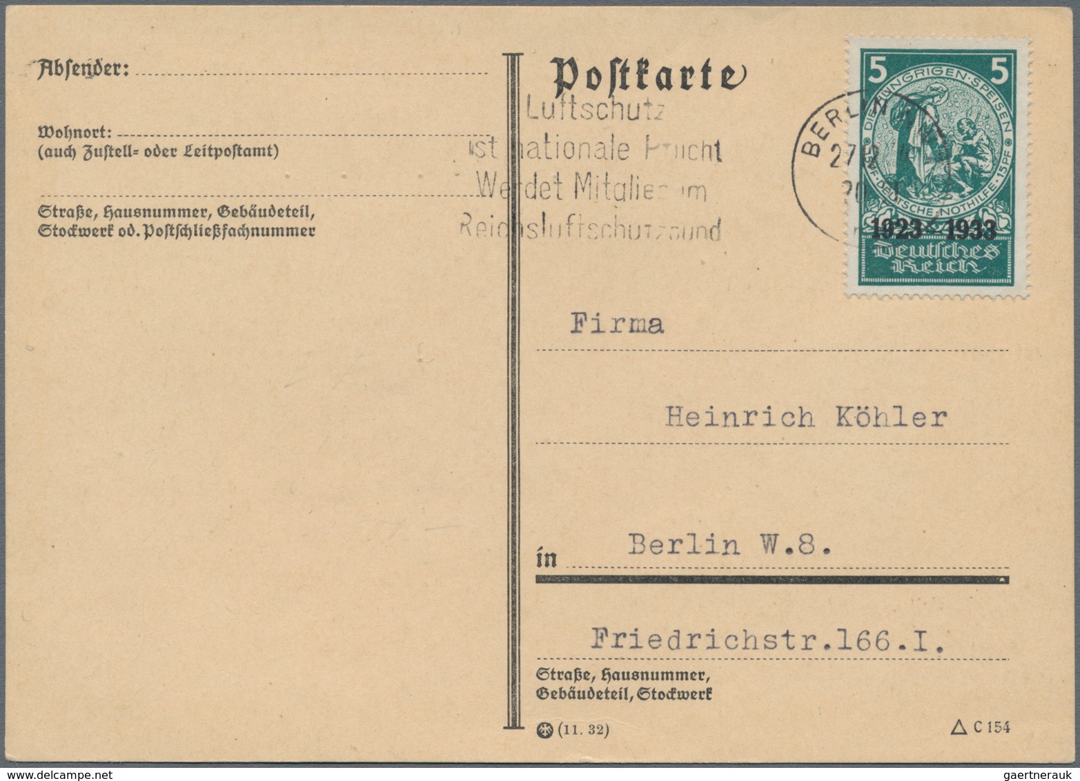 Deutsches Reich - 3. Reich: 1934, 5 Pfg. Grün, Marke Aus Nothilfe-Block Als Portogerechte Einzelfran - Covers & Documents