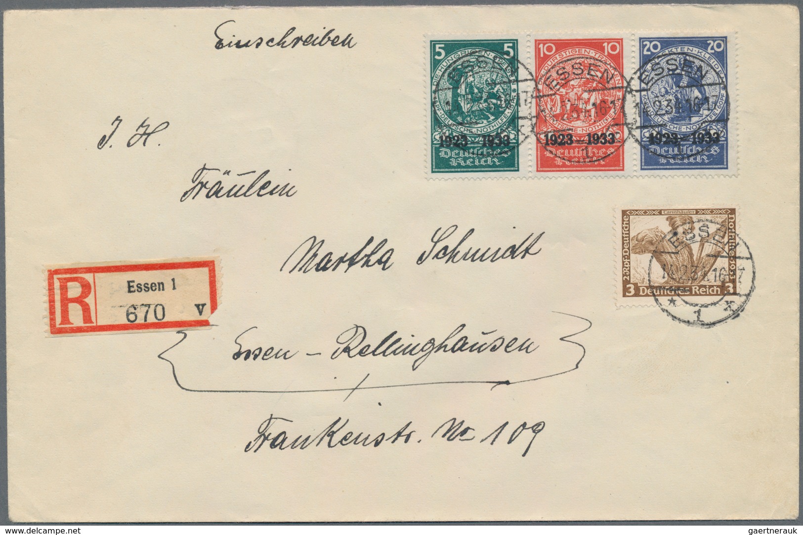 Deutsches Reich - 3. Reich: 1933, 5 Pfg., 10 Pfg. Und 20 Pfg. Marken Aus Nothilfeblock Zusammenhänge - Lettres & Documents