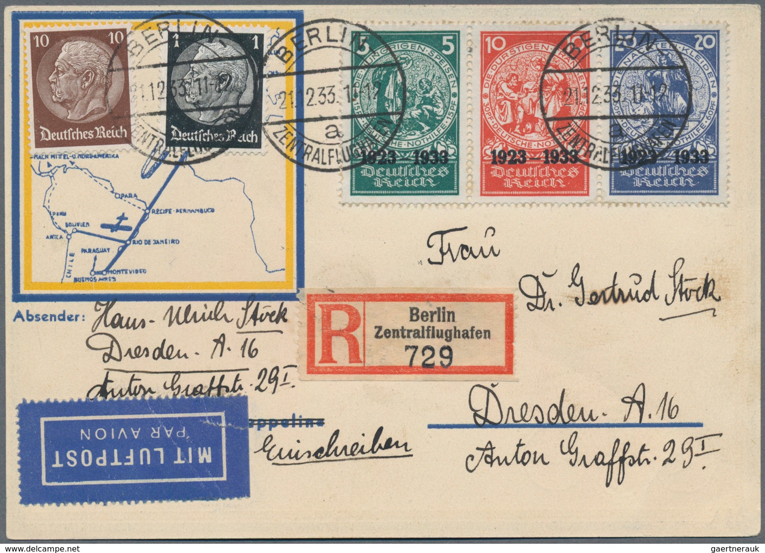 Deutsches Reich - 3. Reich: 1933, 5 Pfg., 10 Pfg. Und 20 Pfg. Marken Aus Nothilfe-Block Zusammenhäng - Covers & Documents