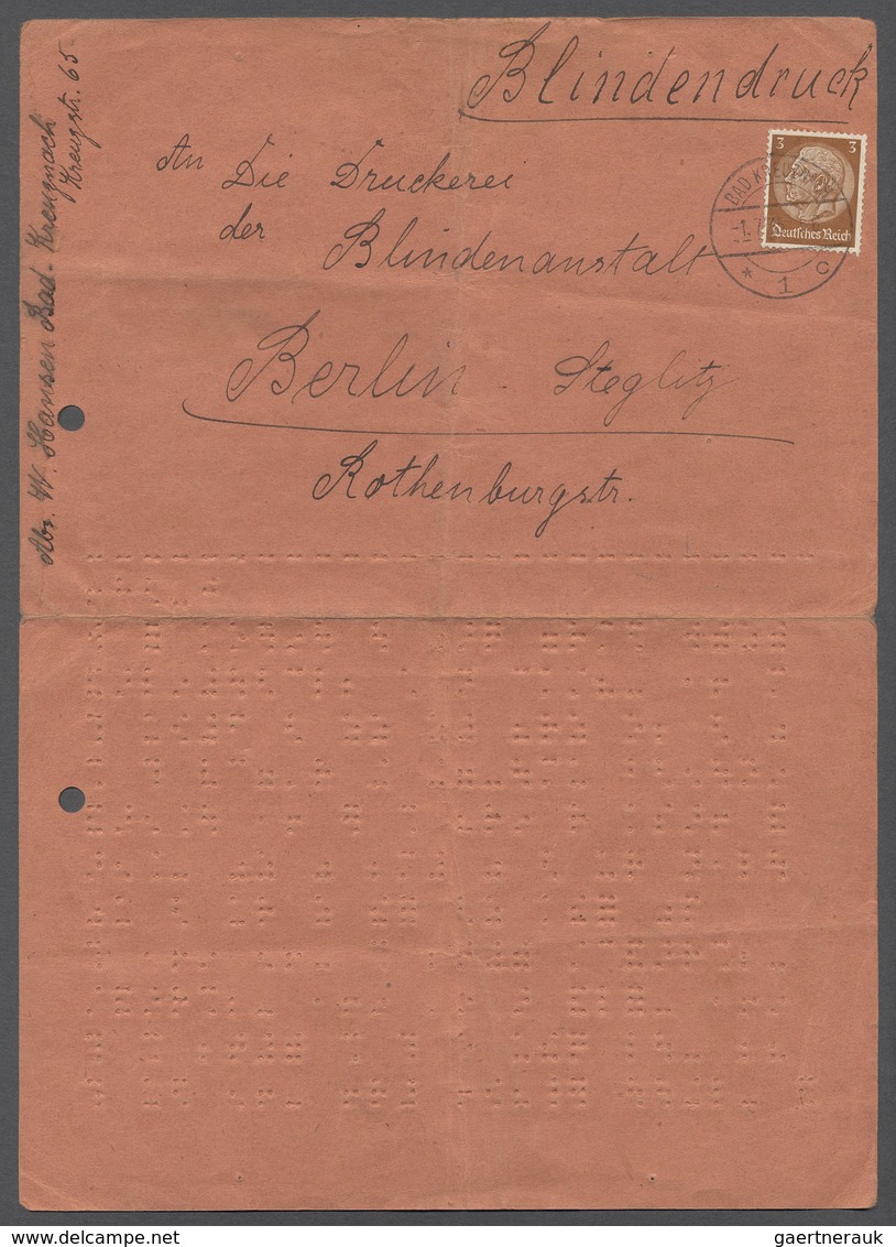 Deutsches Reich - 3. Reich: 1933, 3 Pf. Hindenburg, Einzelfrankatur Auf Blindendrucksache (links Reg - Covers & Documents