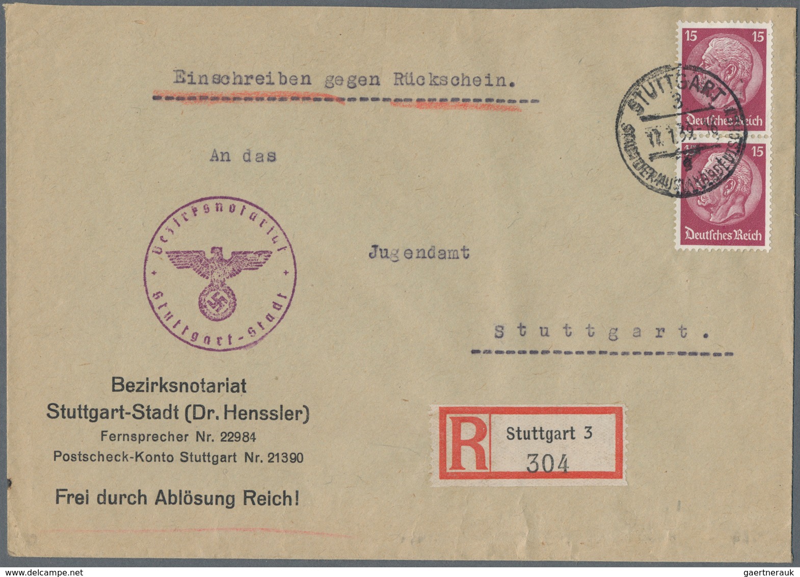 Deutsches Reich - 3. Reich: 1934, 15 Pf Hindenburg, Senkr. Paar Als Ausschließliche Frankatur Für Di - Covers & Documents