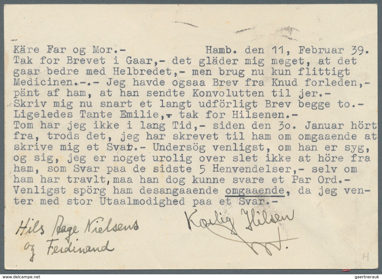 Deutsches Reich - 3. Reich: 1939, 11.2., Hindenburg 65 Pfg MiF Auf Eilkarte Mit Rollstempel HAMBURG - Briefe U. Dokumente